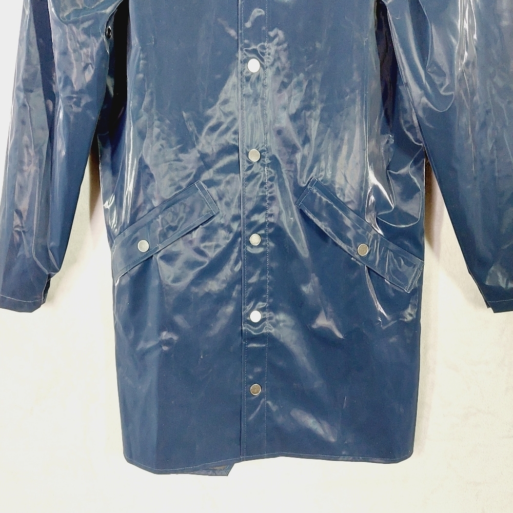 New Rains 12020 Unisex Waterproof Long Jacket In Navy P4936 - Picture 4 of 11